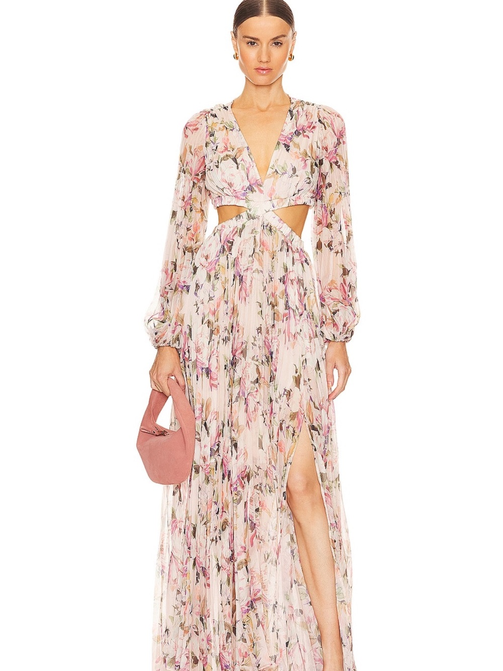 Astr Floral Cutout Maxi Dress in Blush Pink and Green